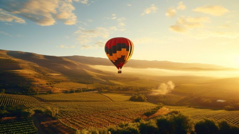 A hot air balloon floating over Napa Valley.